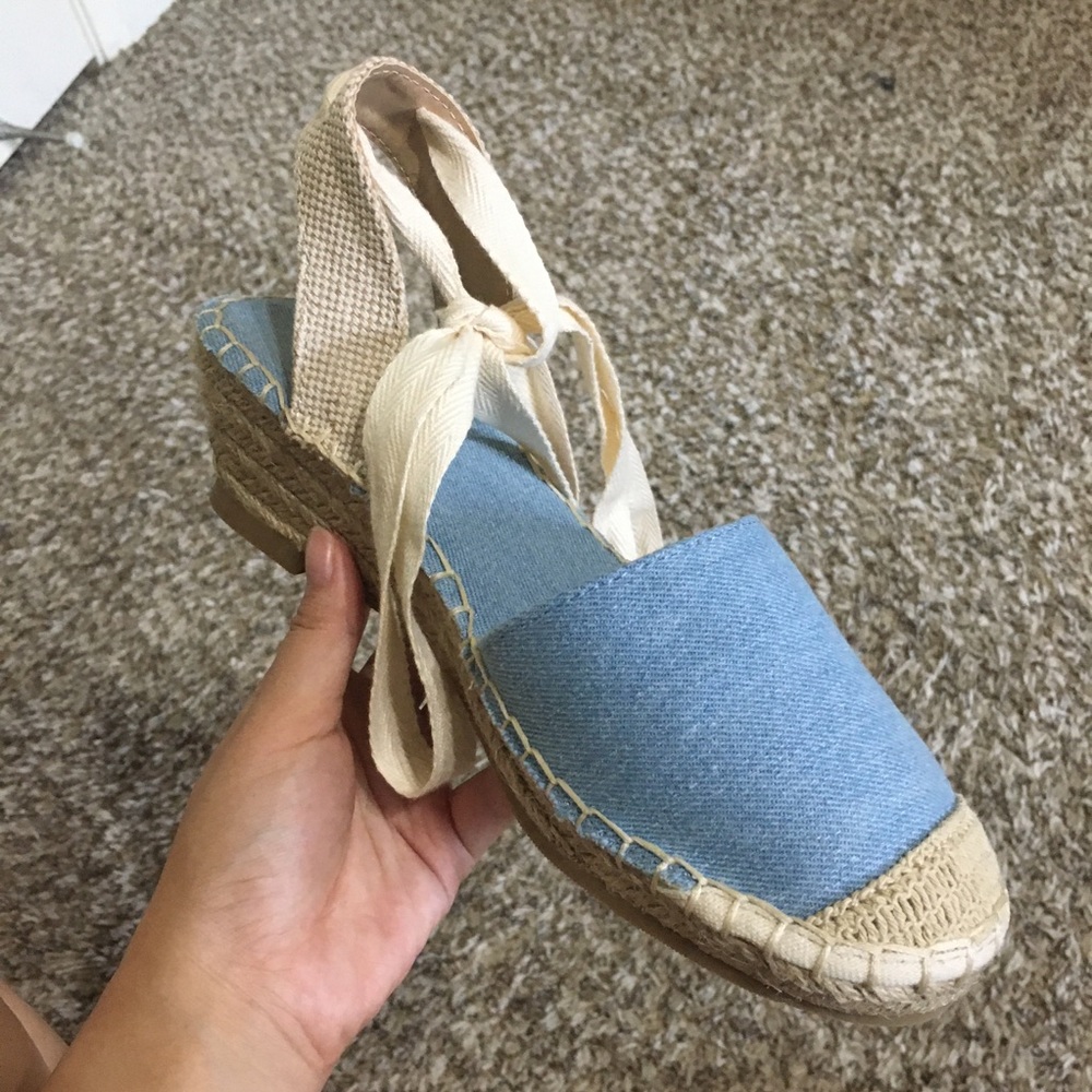 ASOS Espadrilles Wedge Sandals in Cream/Denim Blue